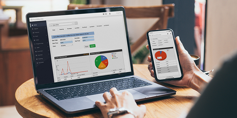 Person using phone and laptop with TouchOffice Web