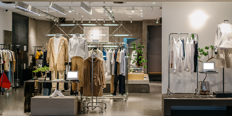 Clothes shop with digital signs